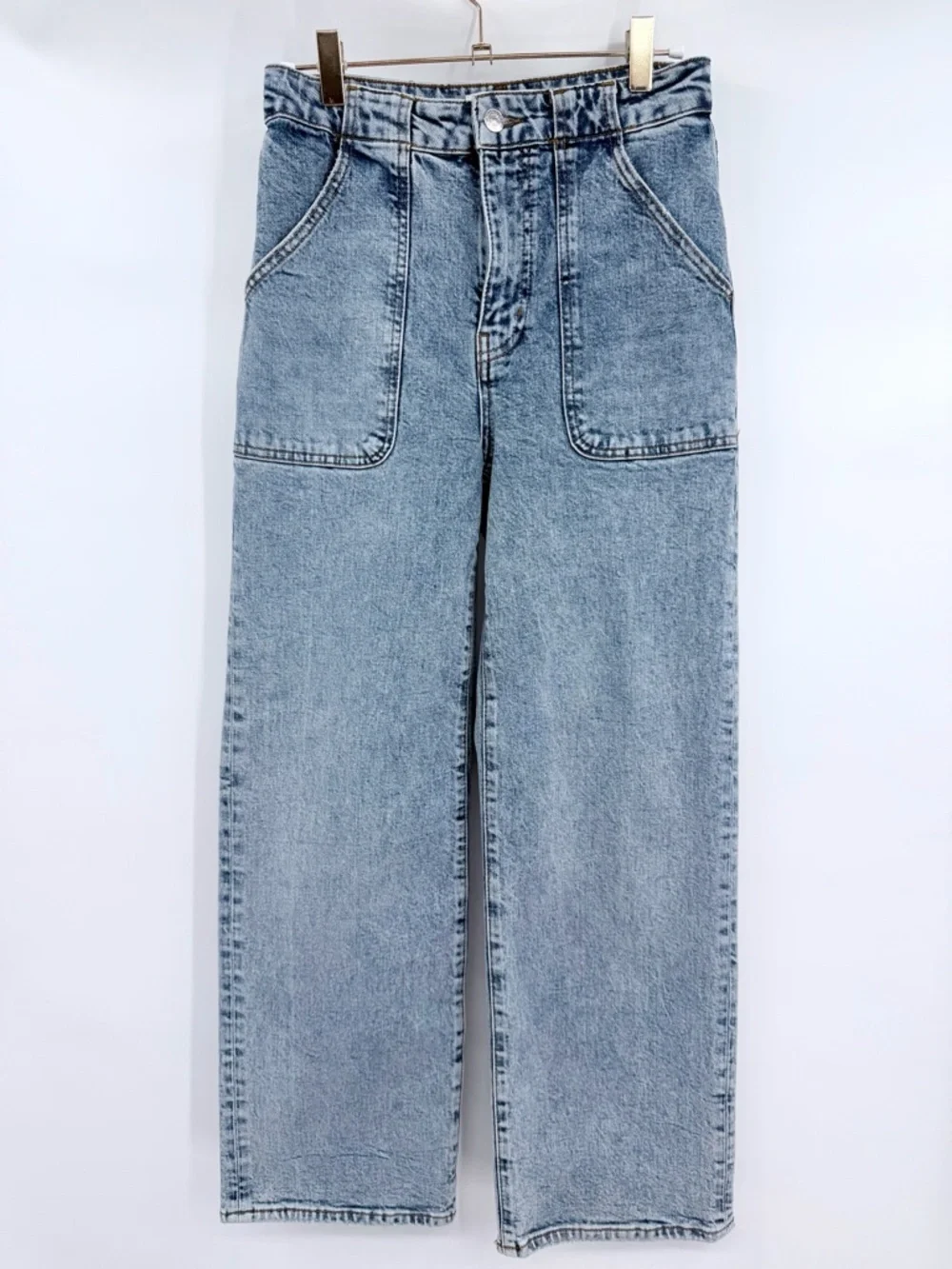 FRAME The Modern Pocket Wide High Rise Straight Leg Jean Charge Acid Wash